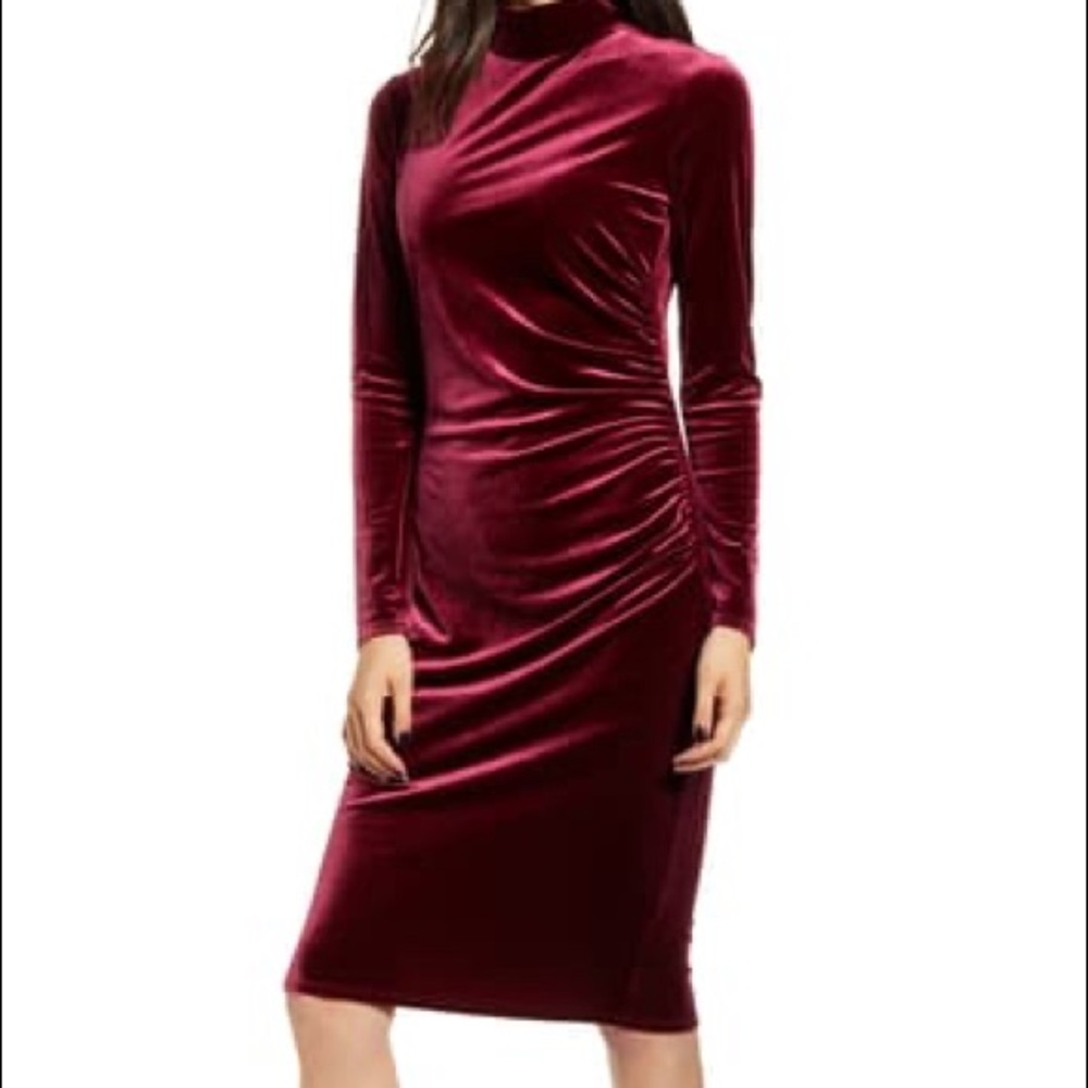 Chelsea28 Burgundy Long Sleeve Mock Velvet Dress
